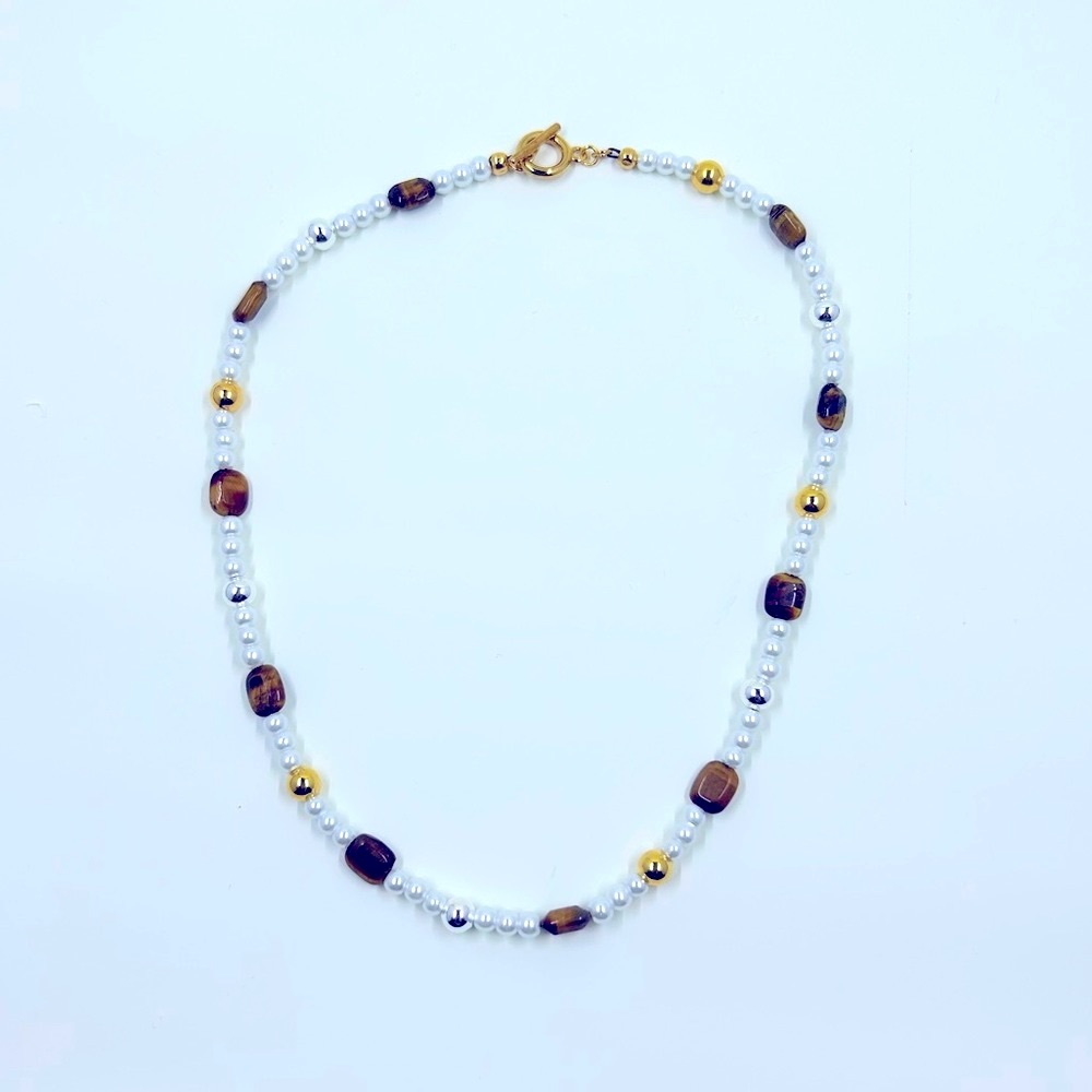 Tigers eyes, gold and silver plated choker necklace
